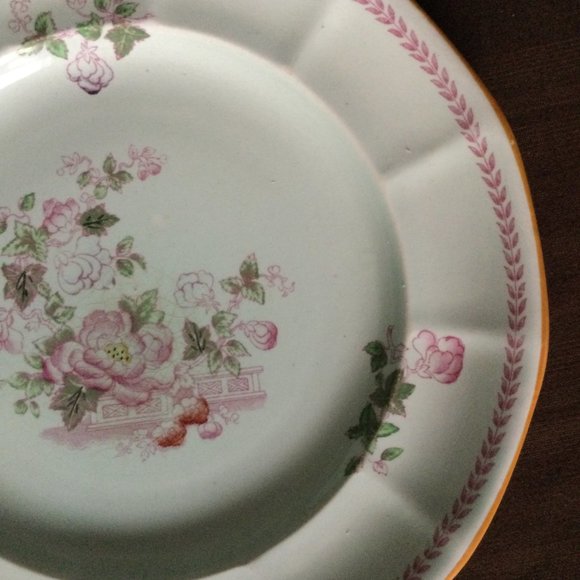 Vintage Adams England Calyx Ware dinner plate pink flowers celadon - Picture 6 of 9